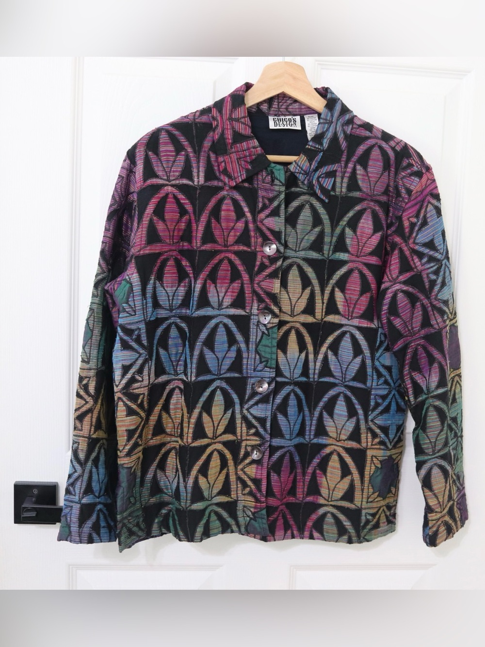 Chico's Design Multicolor floral patchwork Button Front Jacket, boho, artistic